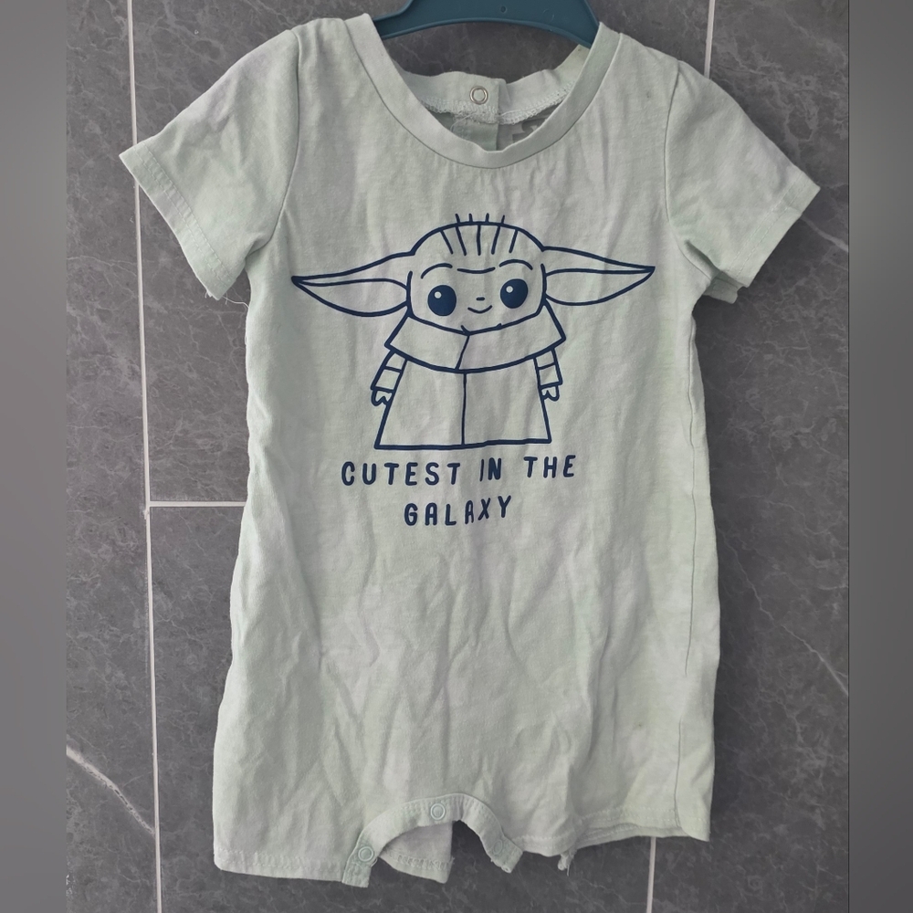 Star Wars Disney Baby Yoda Grogu Green Cutest In The Galaxy Romper 24 Months